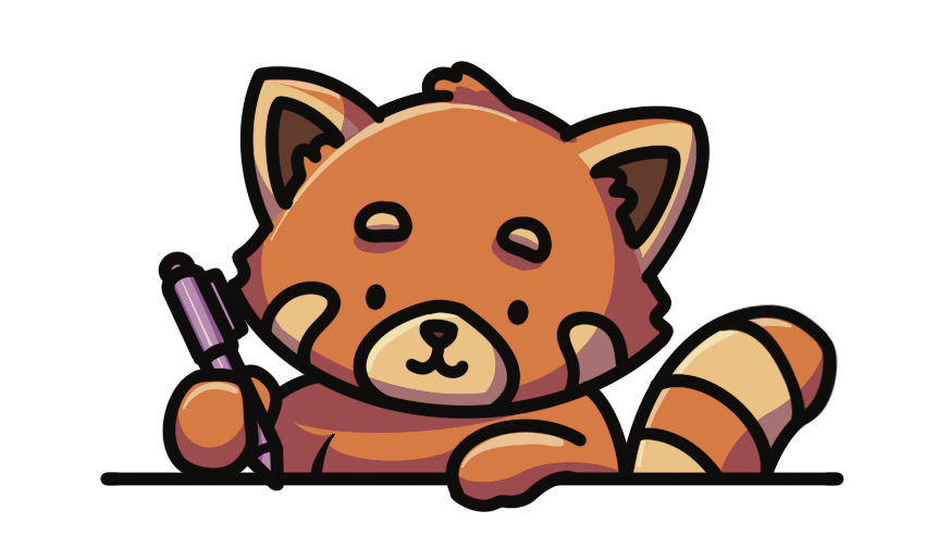 Finley Tails mascot red panda holding a marker